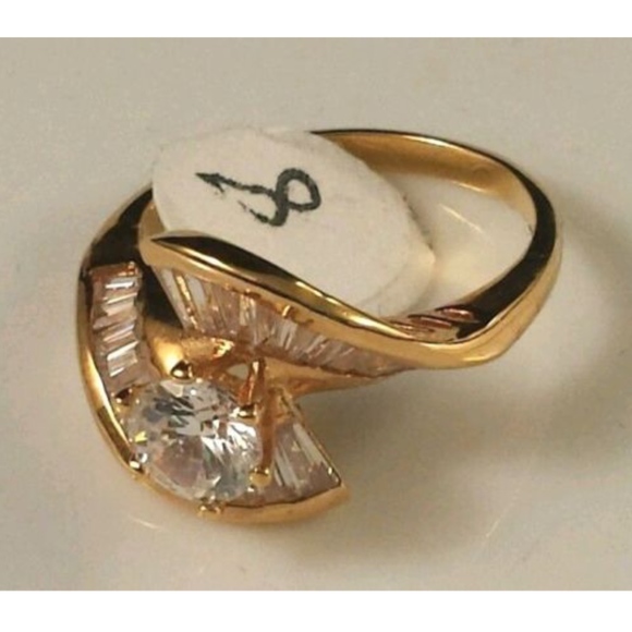 Gold Plated Solitaire Ring Elegant Cubic Zirconia sizes 5 7 - Picture 7 of 15